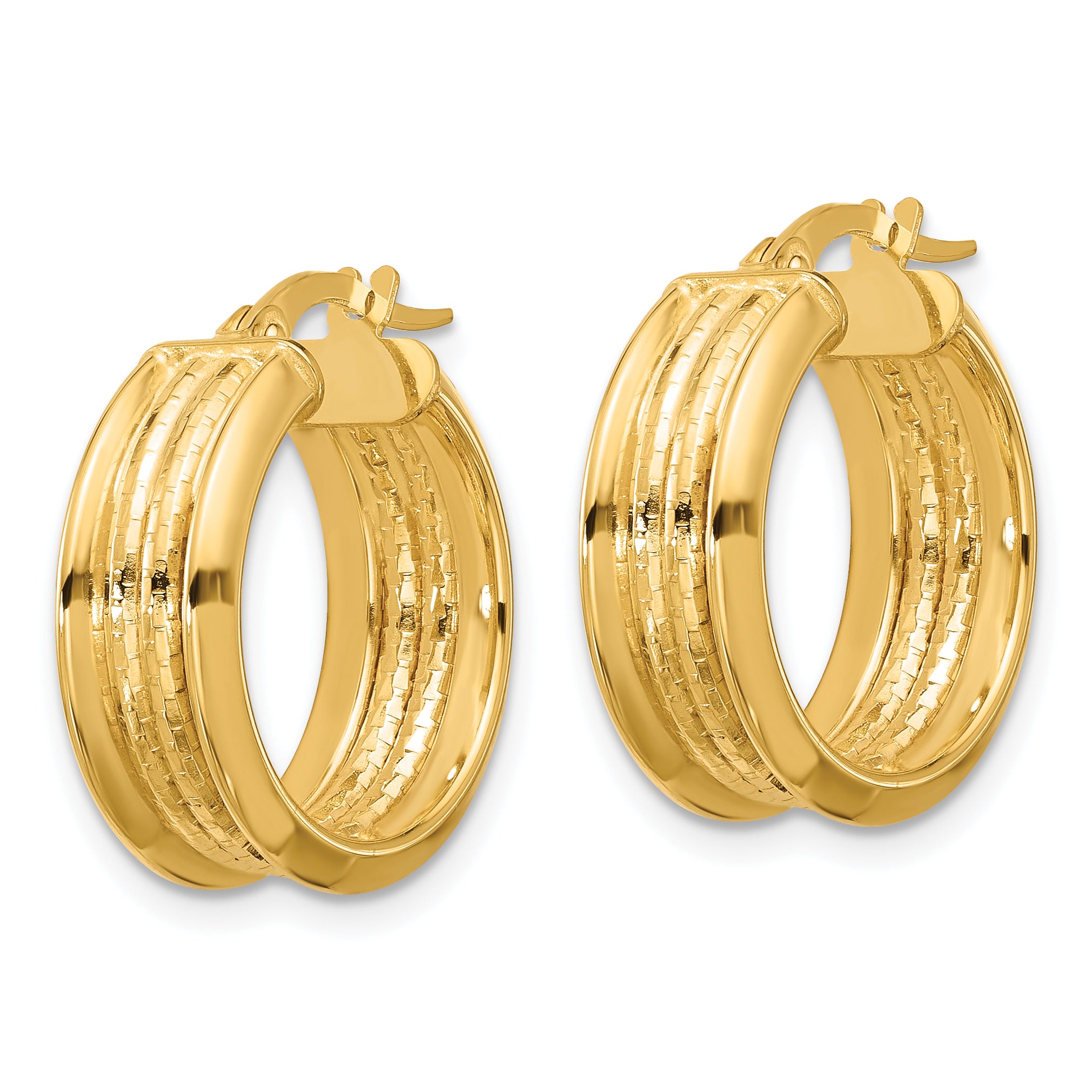 14k Polished and Textured Hoop Earrings