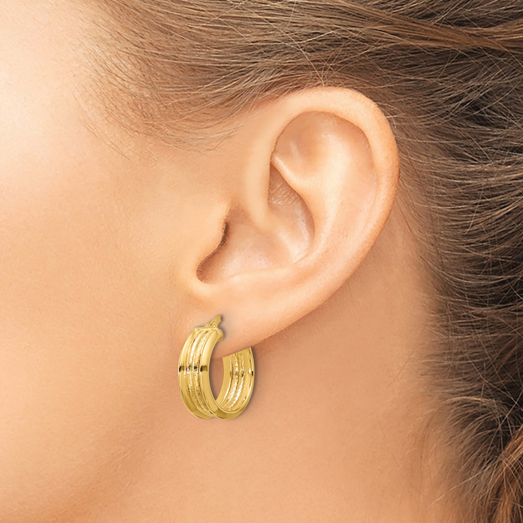 14k Polished and Textured Hoop Earrings