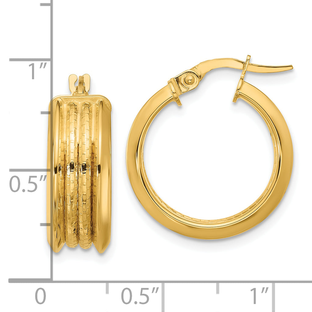 14k Polished and Textured Hoop Earrings