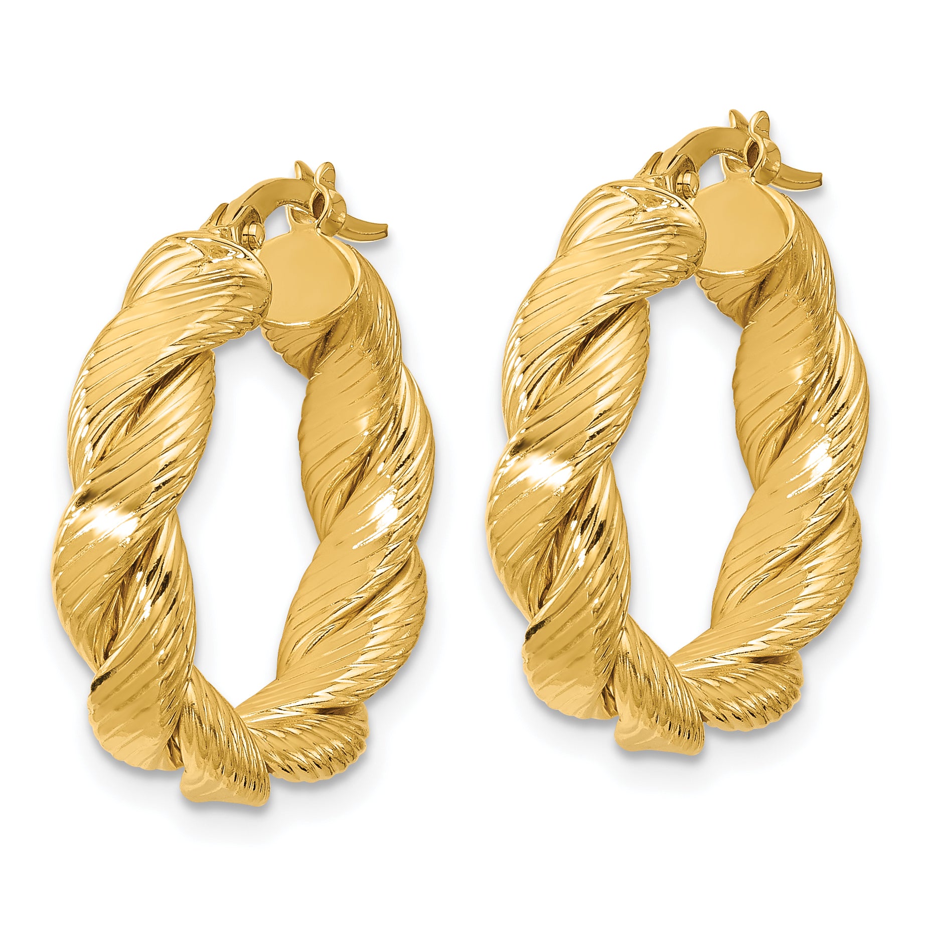 14k Polished and Textured Twist Hoop Earrings Secondary image
