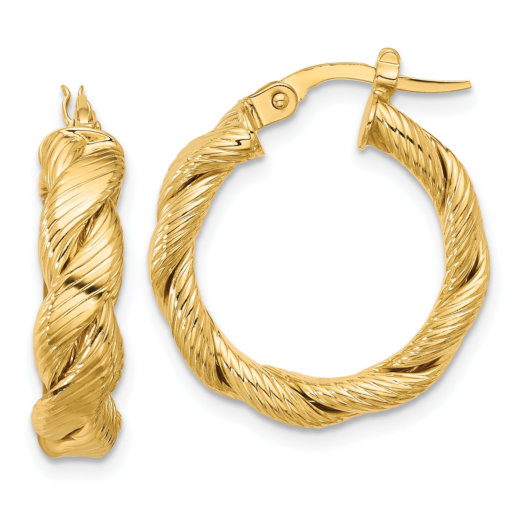 14k Polished and Textured Twist Hoop Earrings Main image