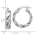 14k with White Rhodium Plating Polished and Textured Twisted Hoop Earrings