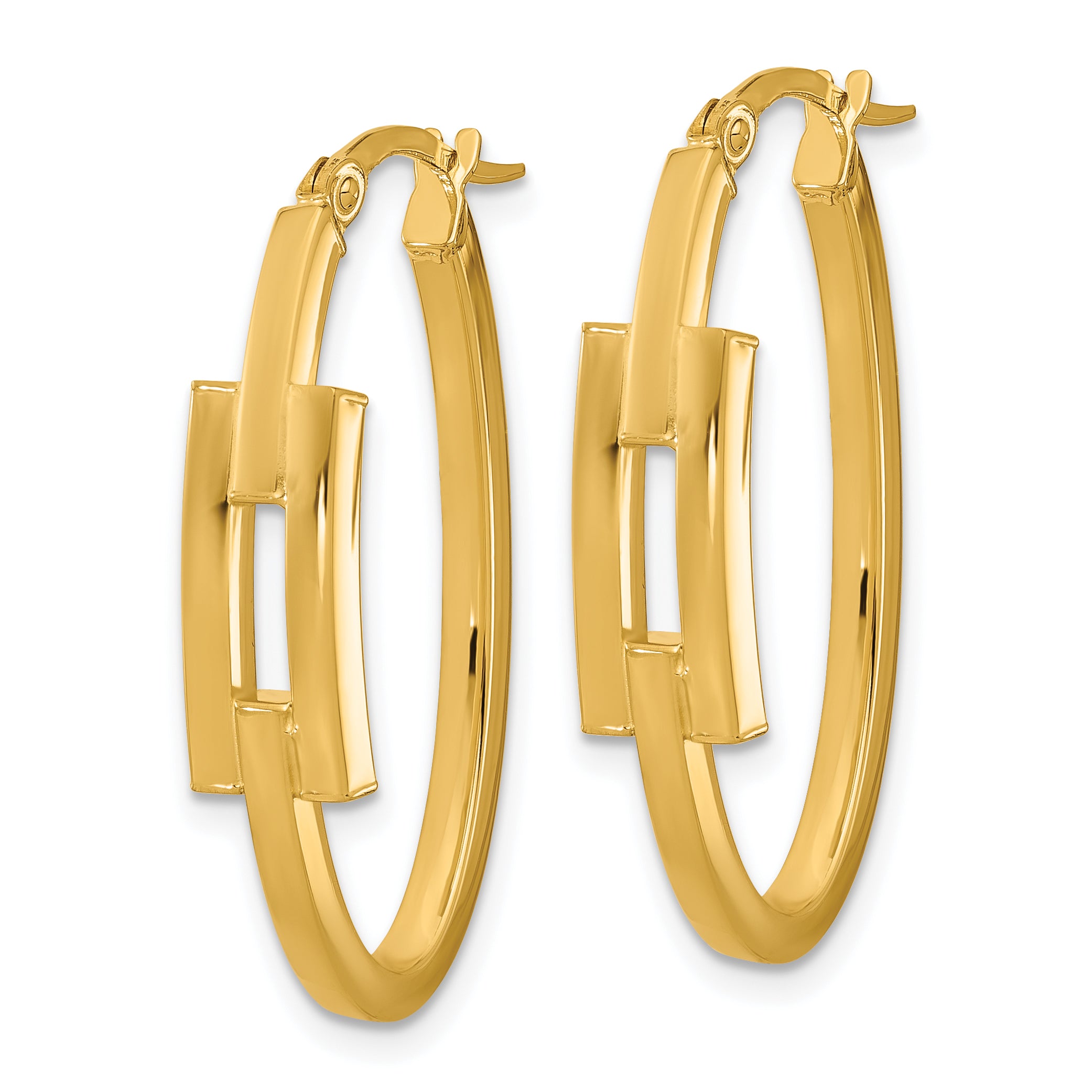 14k Polished Oval Square Tube Hoop Earrings Secondary image