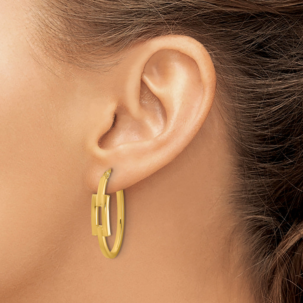 14k Polished Oval Square Tube Hoop Earrings