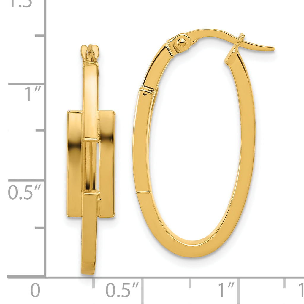 14k Polished Oval Square Tube Hoop Earrings