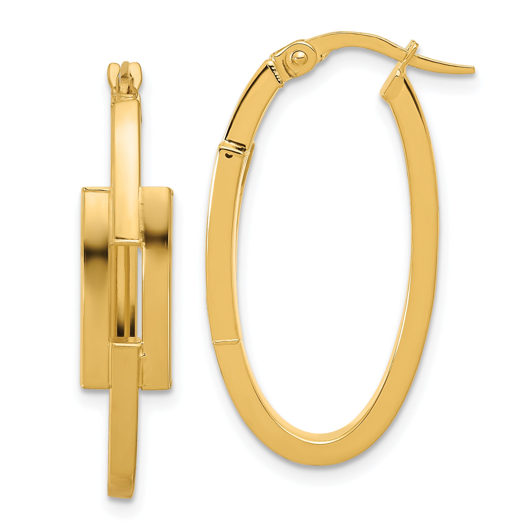 14k Polished Oval Square Tube Hoop Earrings Main image