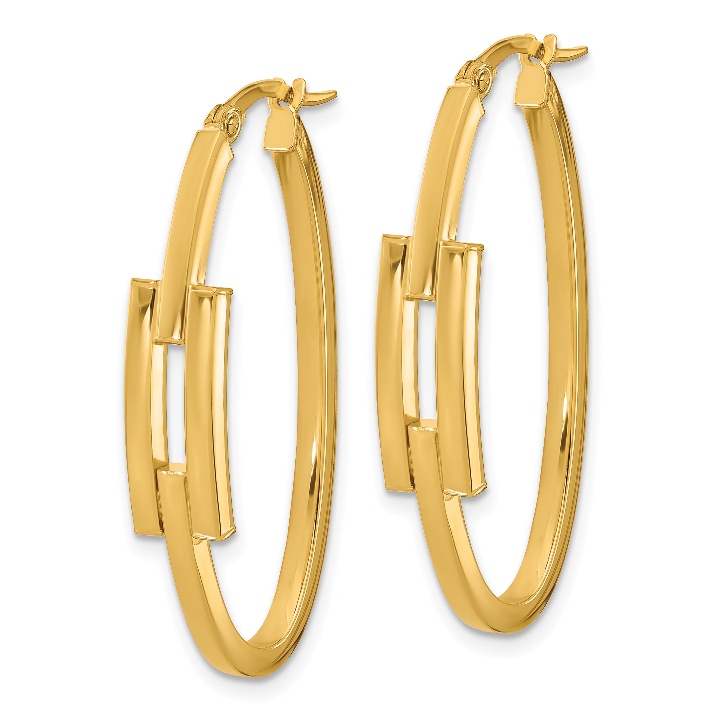 14k Polished Oval Square Tube Hoop Earrings