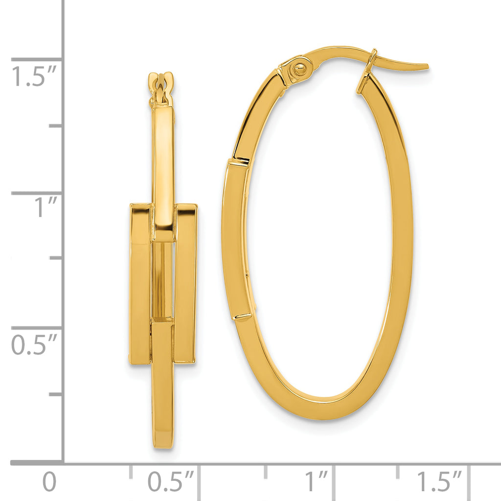 14k Polished Oval Square Tube Hoop Earrings