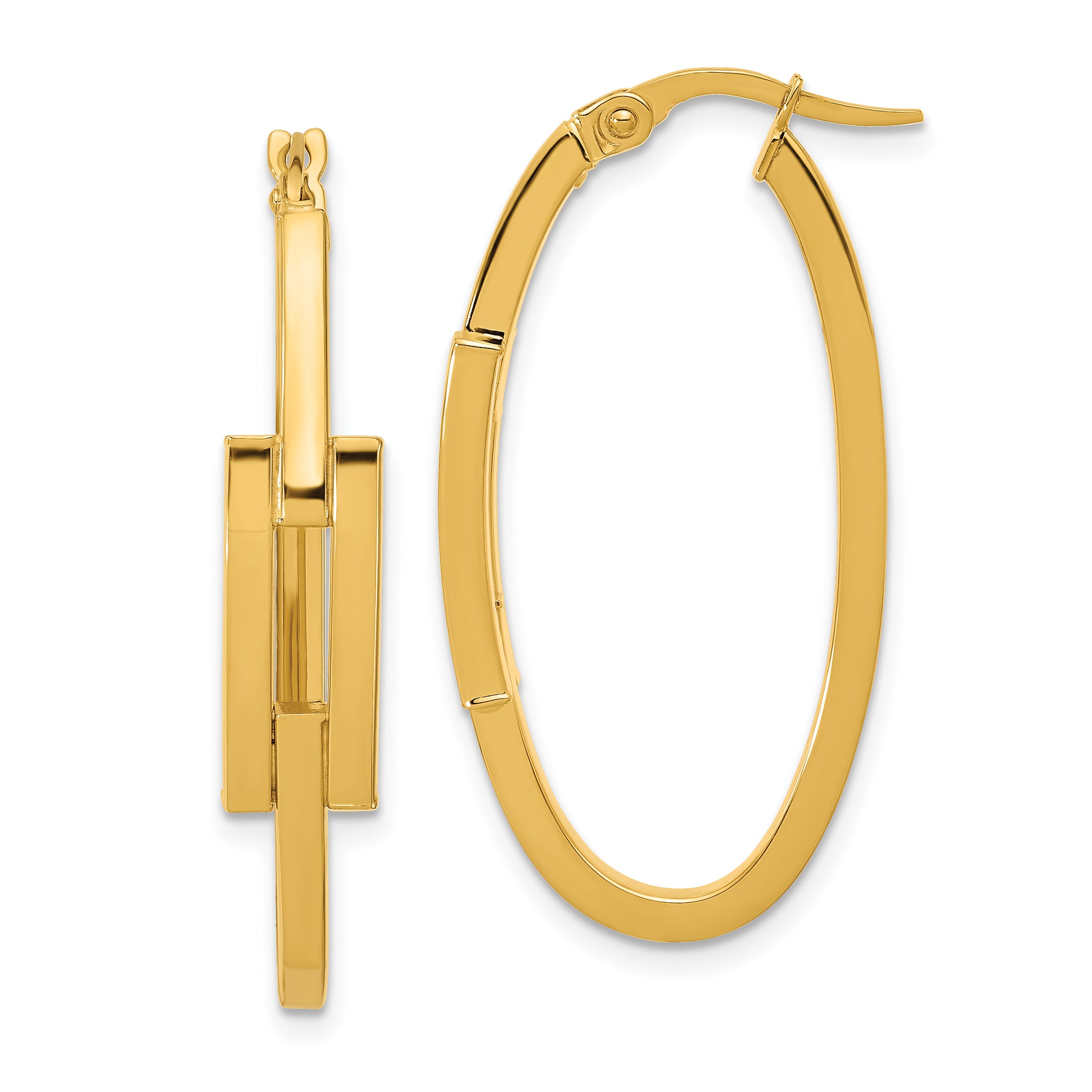 14k Polished Oval Square Tube Hoop Earrings Main image