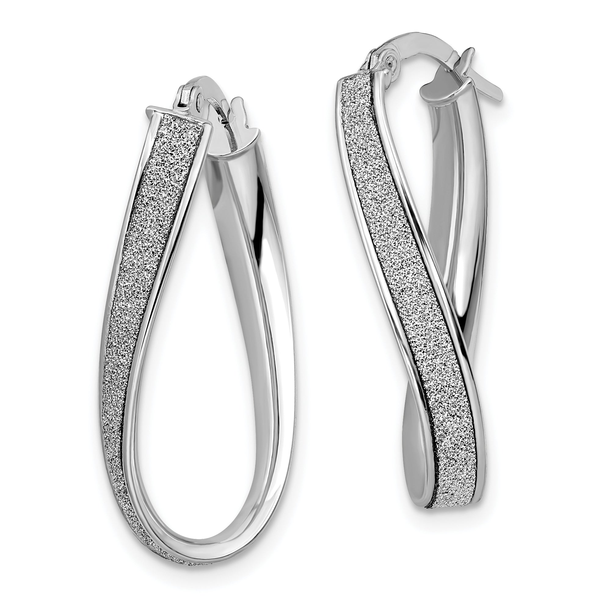 14K White Gold Polished Glimmer Infused Oval Hoop Earrings Secondary image