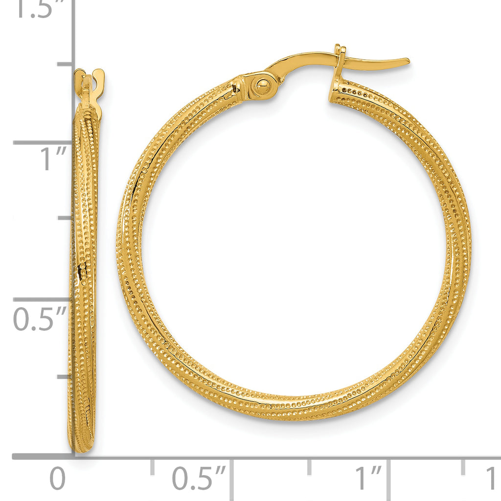 14k Polished and Textured Twisted Tube Hoop Earrings