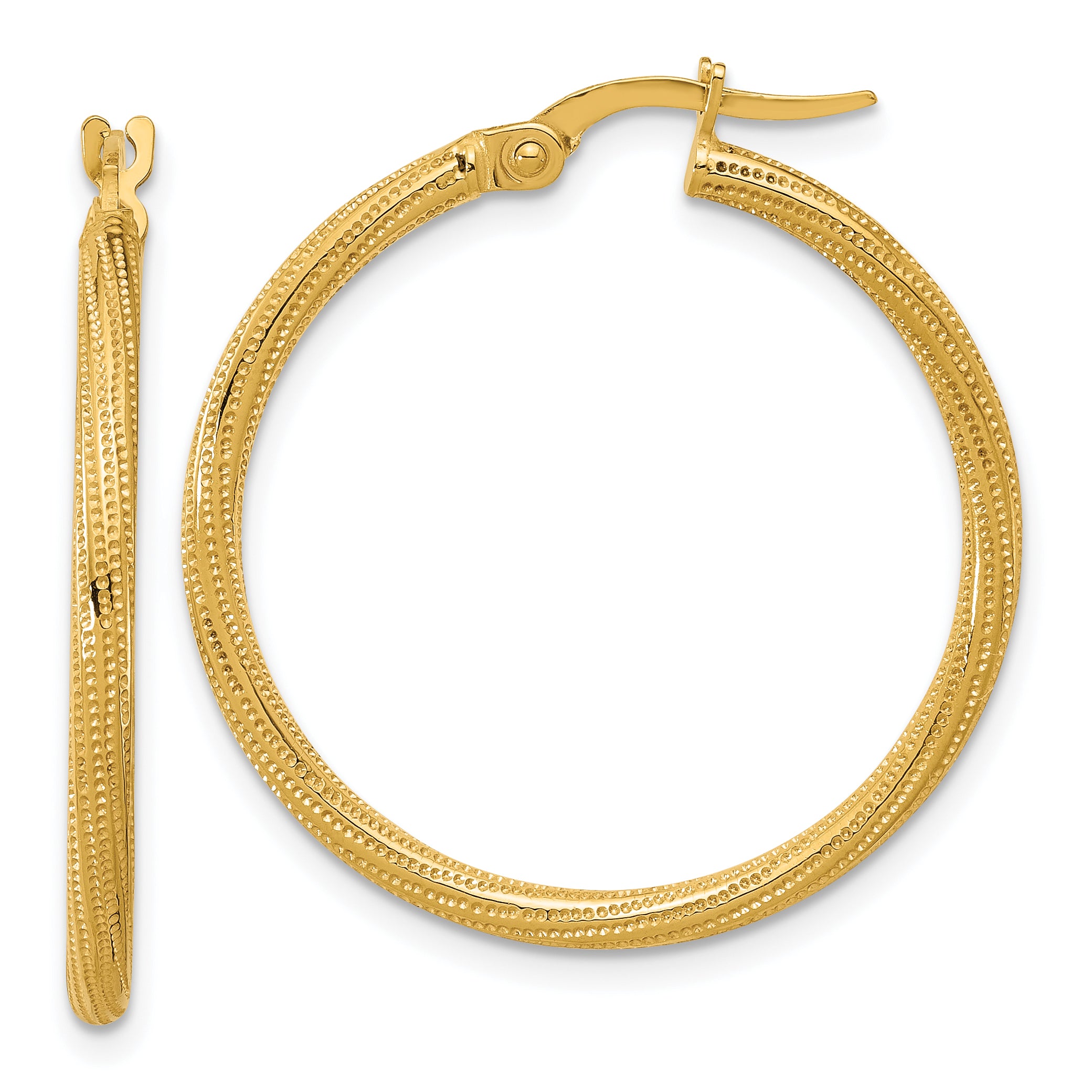 14k Polished and Textured Twisted Tube Hoop Earrings Main image