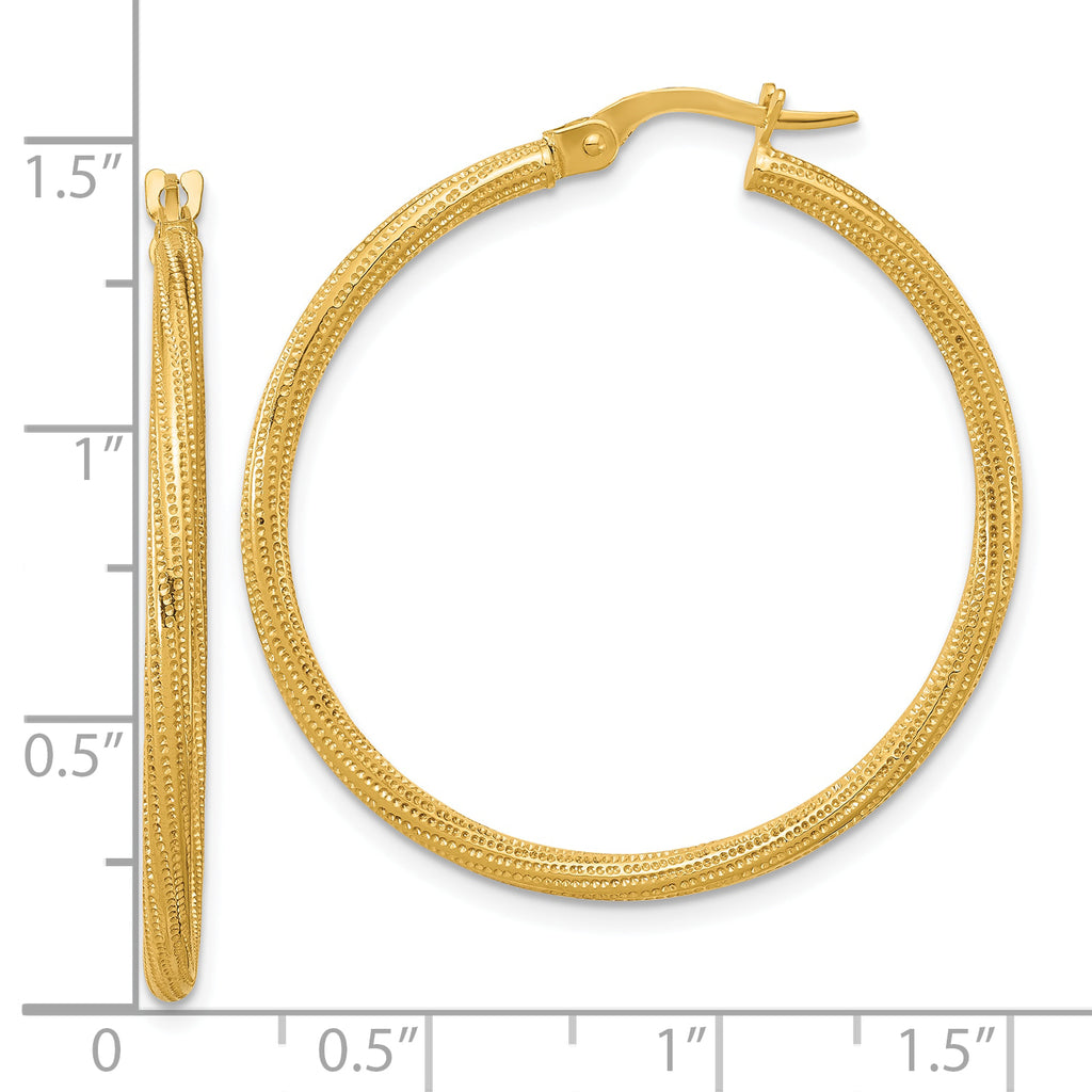 14k Polished and Textured Twisted Tube Hoop Earrings