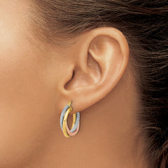 14K with White Rhodium and Rose Gold Plating Twisted Tube Hoop Earrings