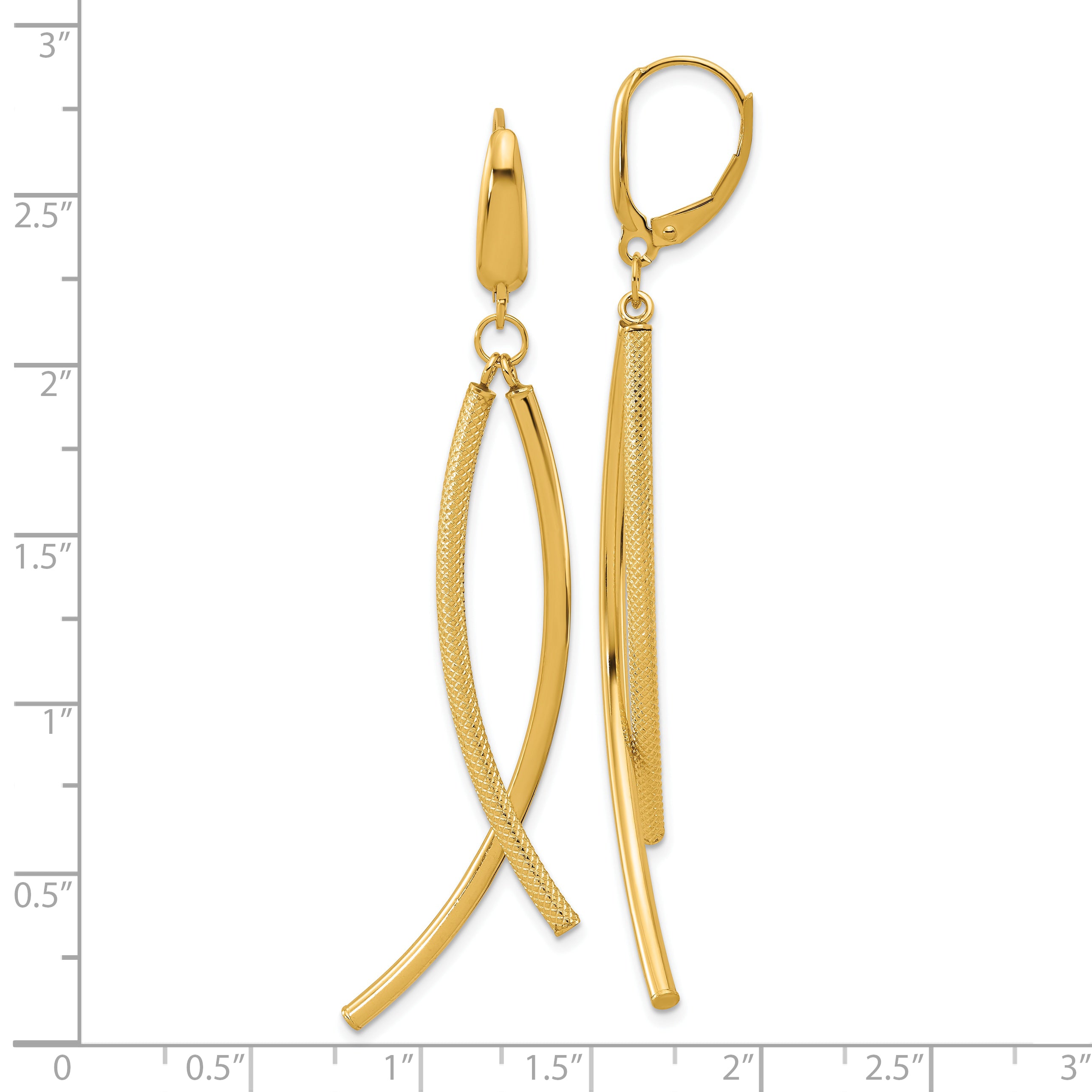 14k Polished and Textured Tube Dangle Leverback Earrings