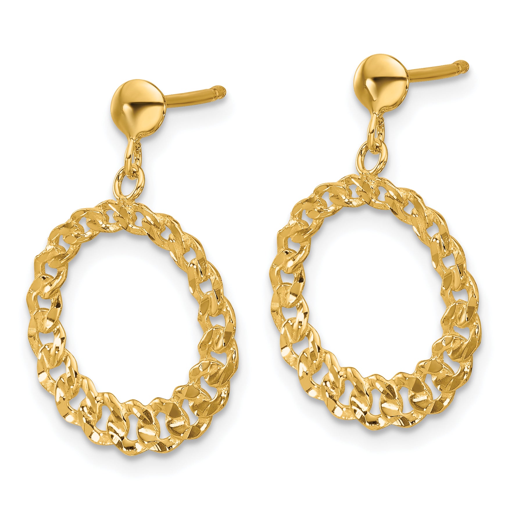 14K Polished and Diamond-cut Circles Dangle Post Earrings
