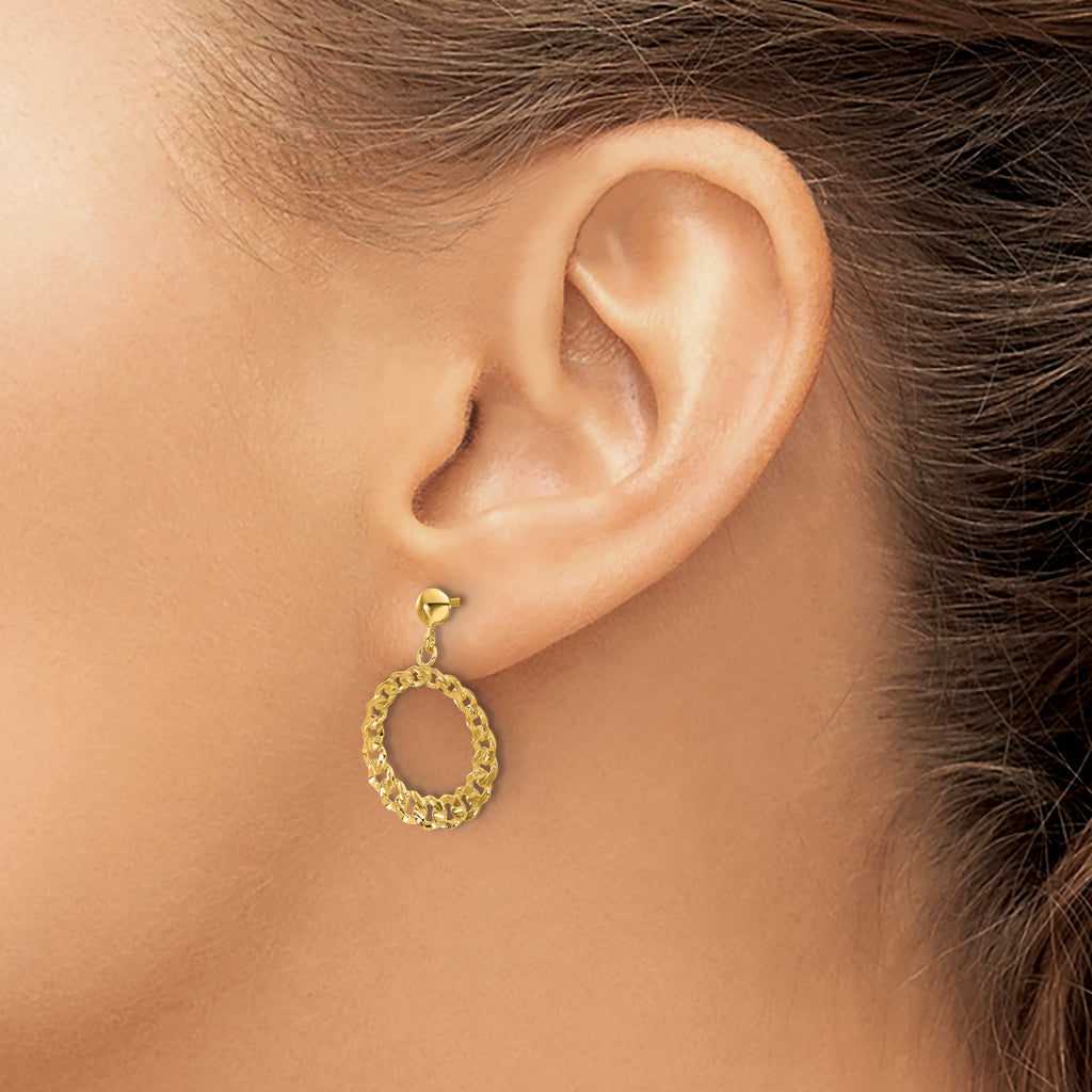 14K Polished and Diamond-cut Circles Dangle Post Earrings