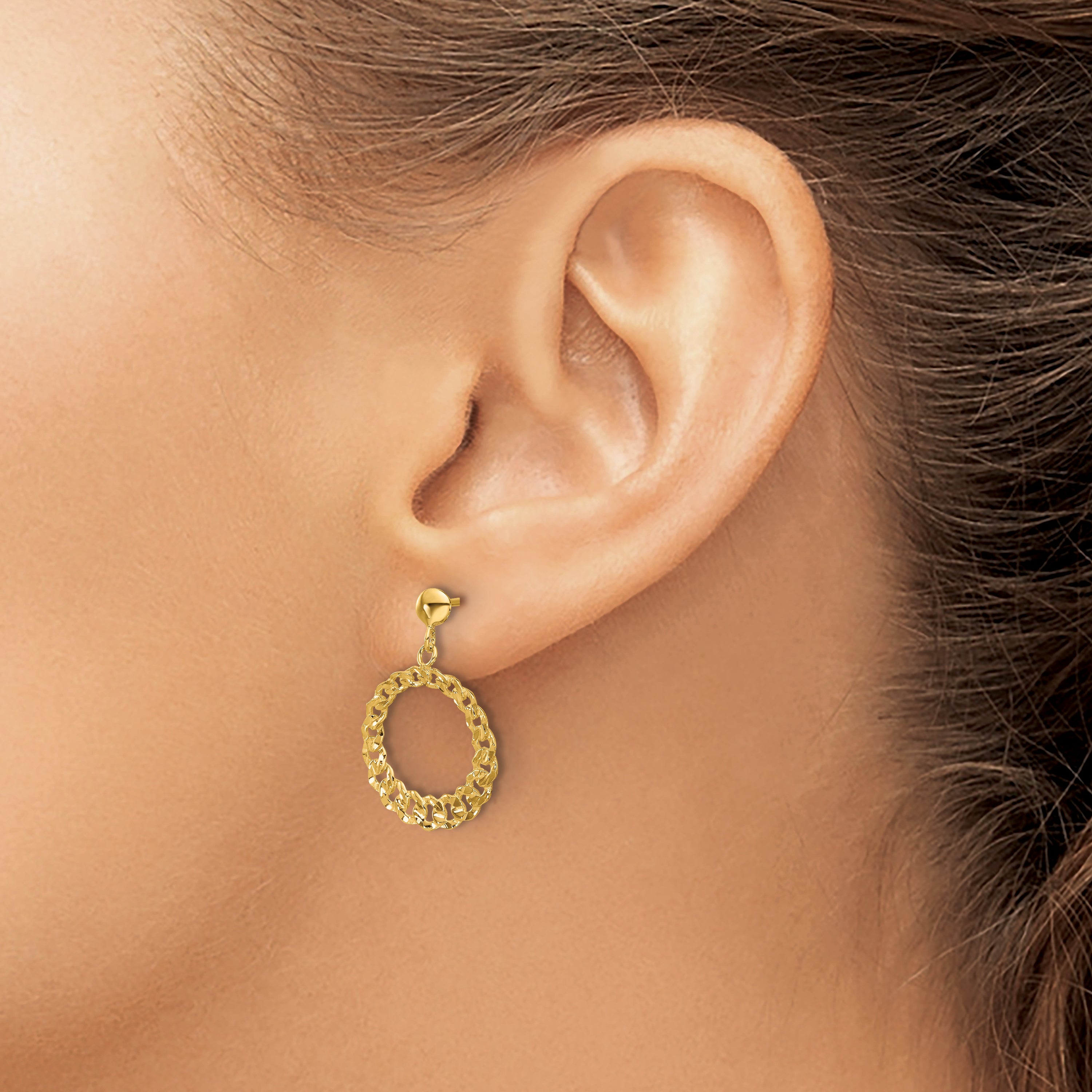 14K Polished and Diamond-cut Circles Dangle Post Earrings
