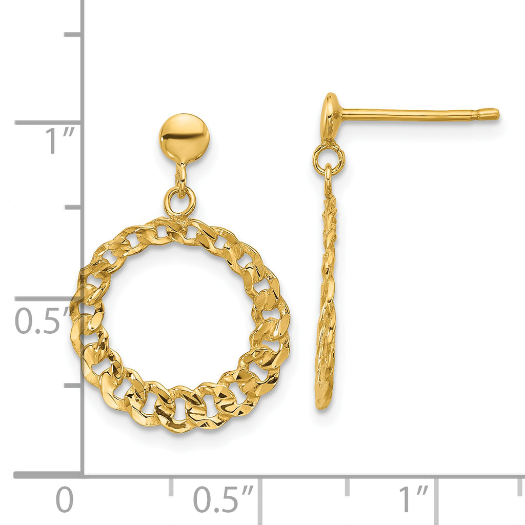 14K Polished and Diamond-cut Circles Dangle Post Earrings