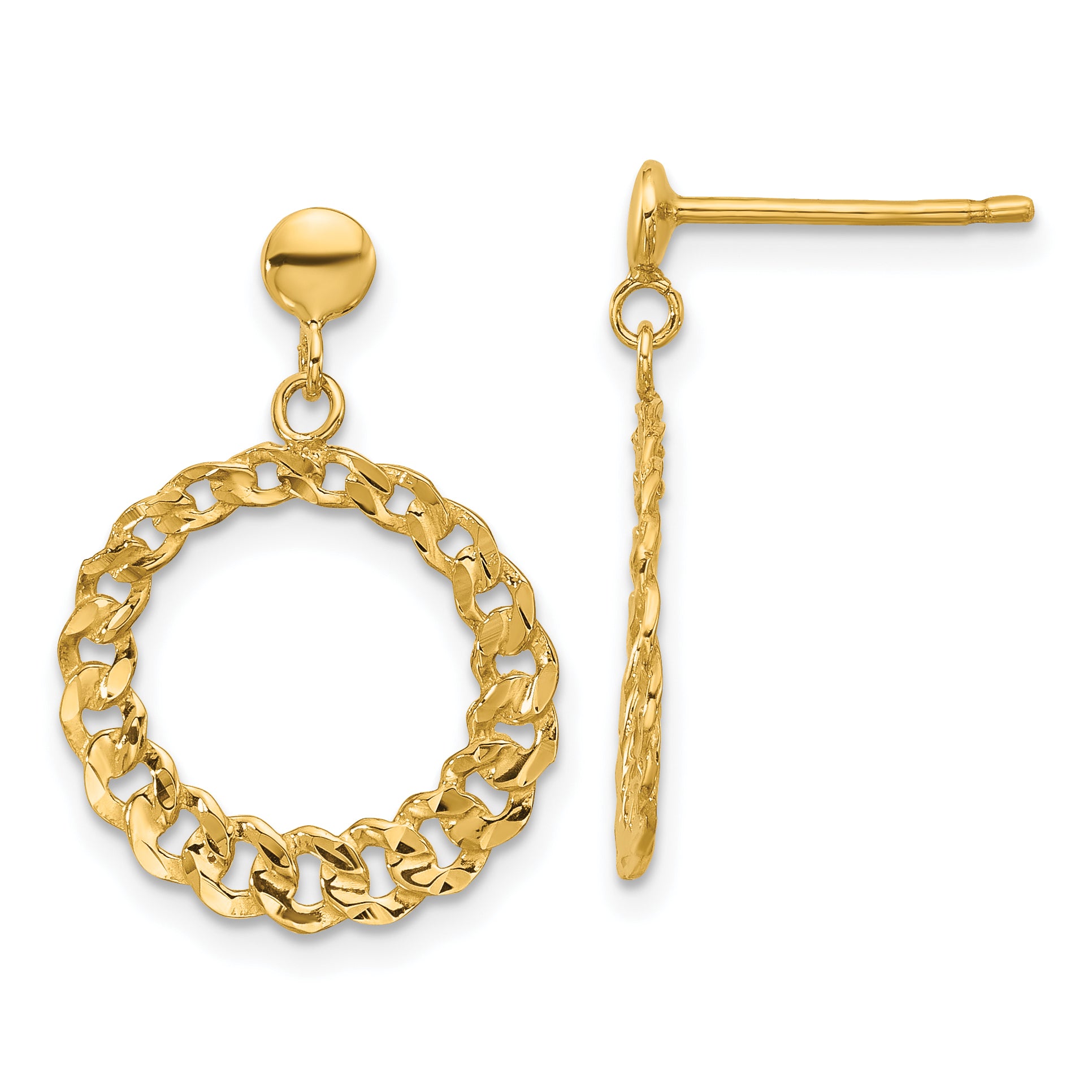 14K Polished and Diamond-cut Circles Dangle Post Earrings Main image