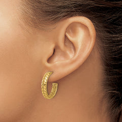 14K Polished Design J-Hoop Patterned Earrings