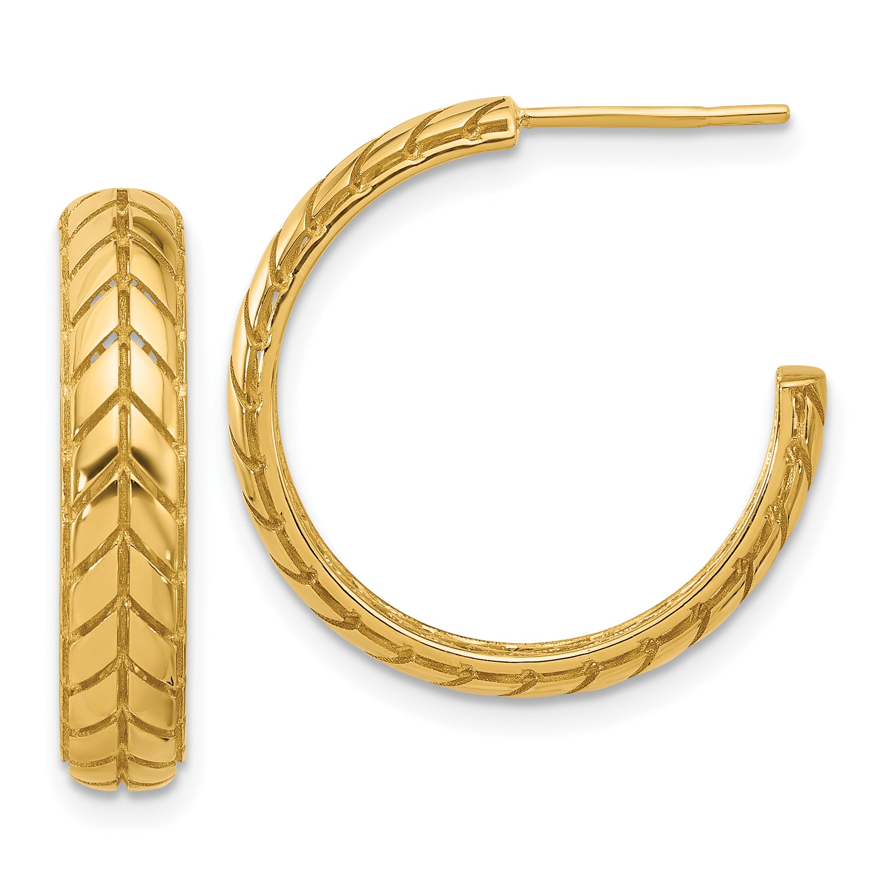 14K Polished Design J-Hoop Patterned Earrings Main image