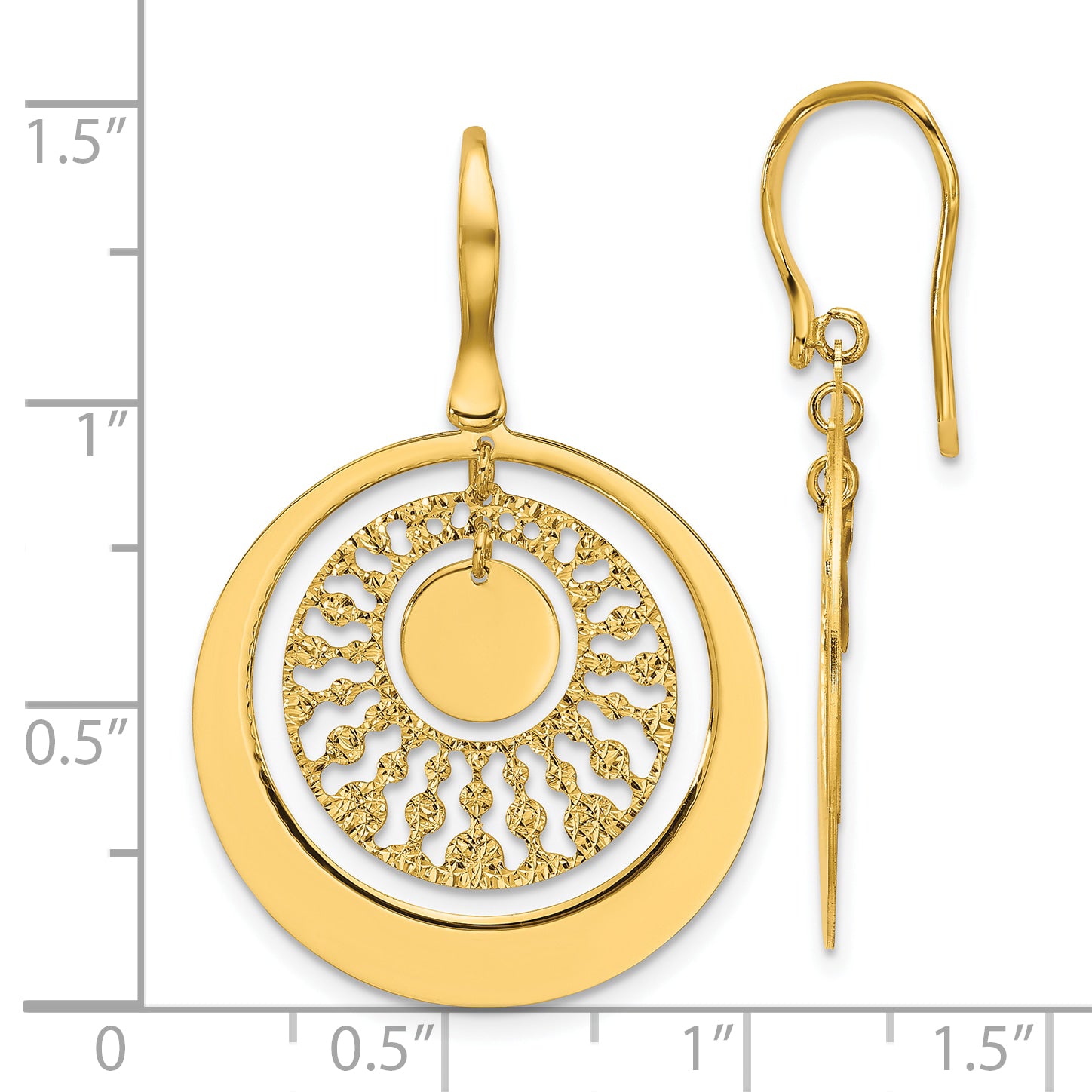 14K Polished and Diamond-cut Circles Dangle Earrings