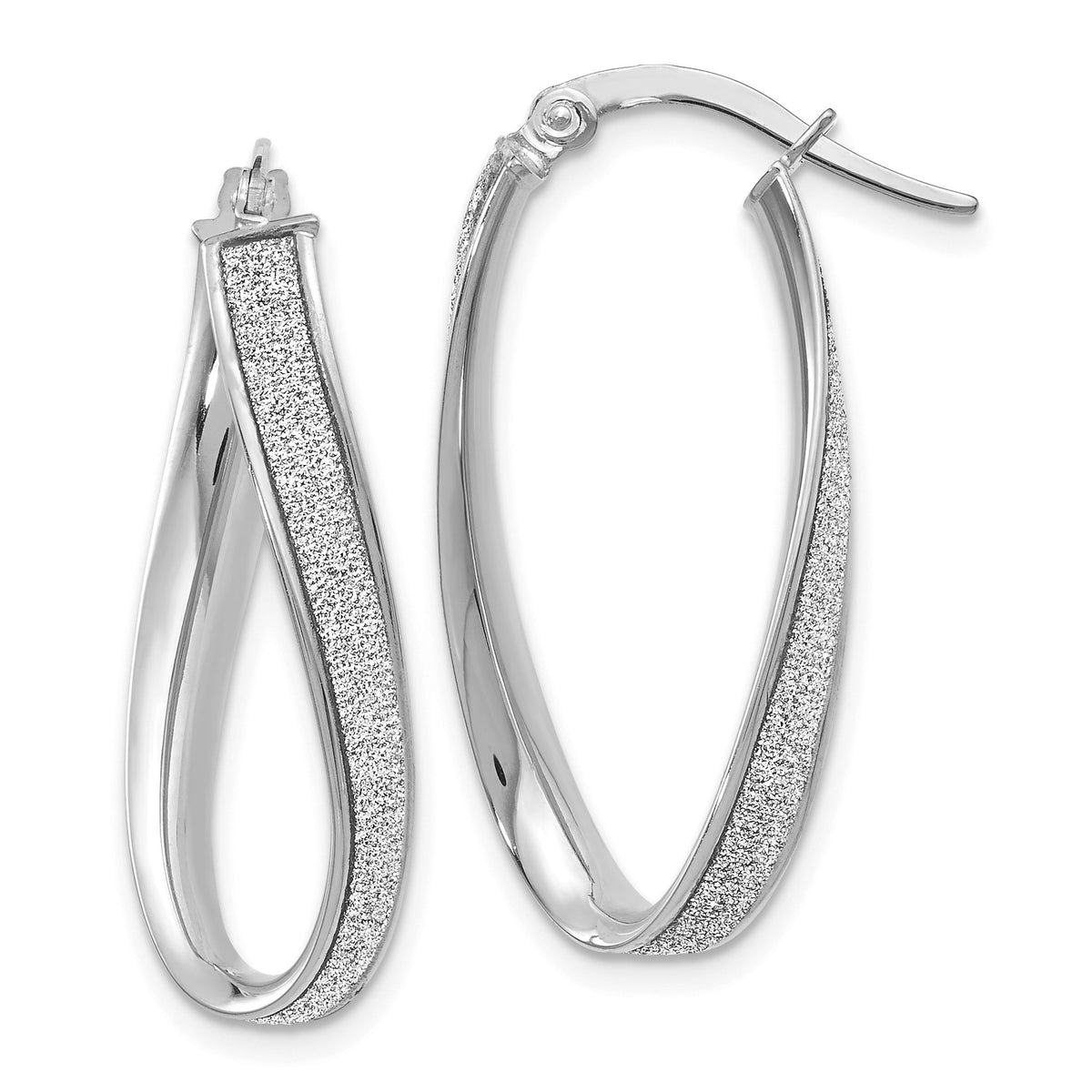 Glimmer Oval Hoop Earrings in 14K White Gold, 13x28mm Textured - Sophia Jewelers Main image