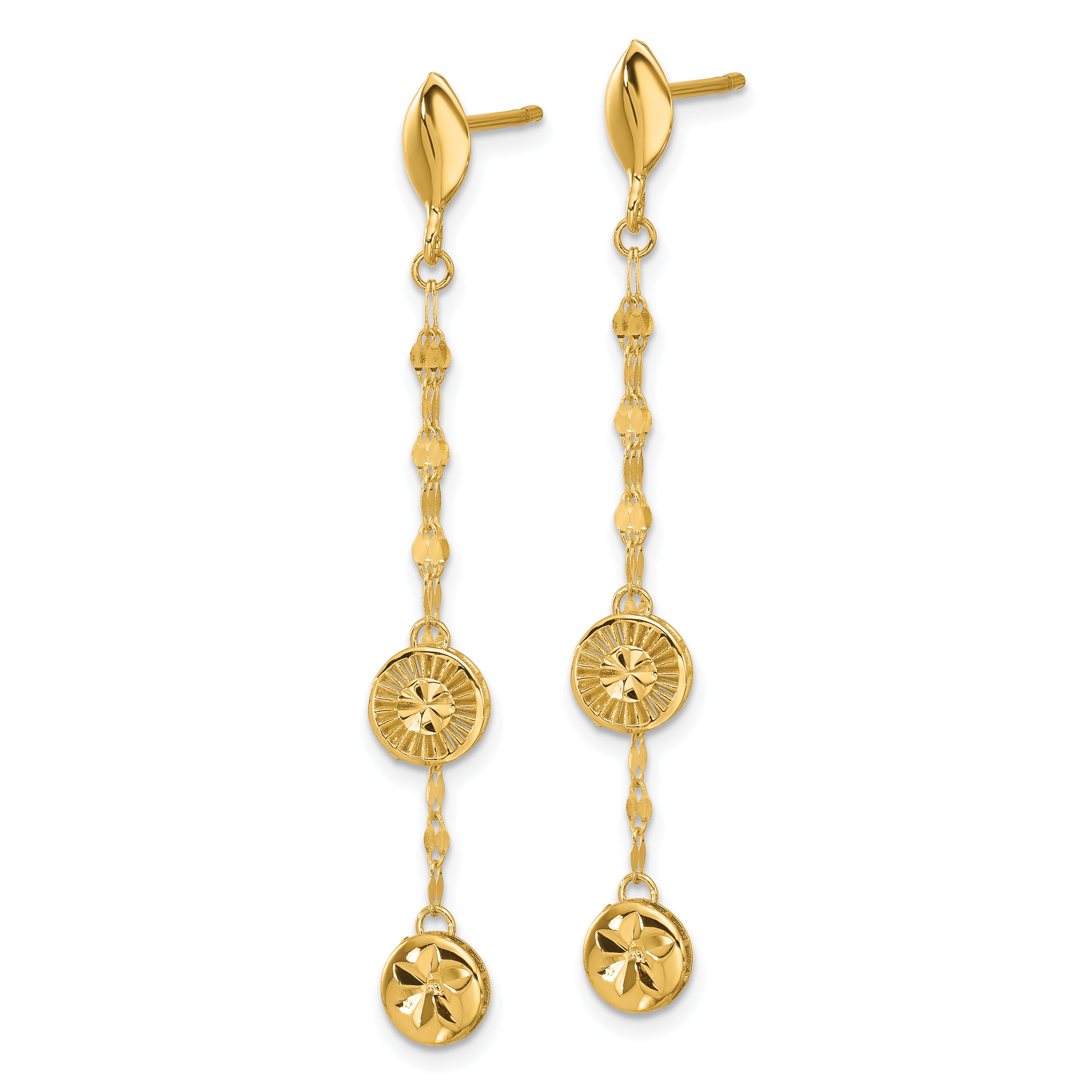 14K Polished and Diamond-cut Disc Dangle Post Earrings Secondary image