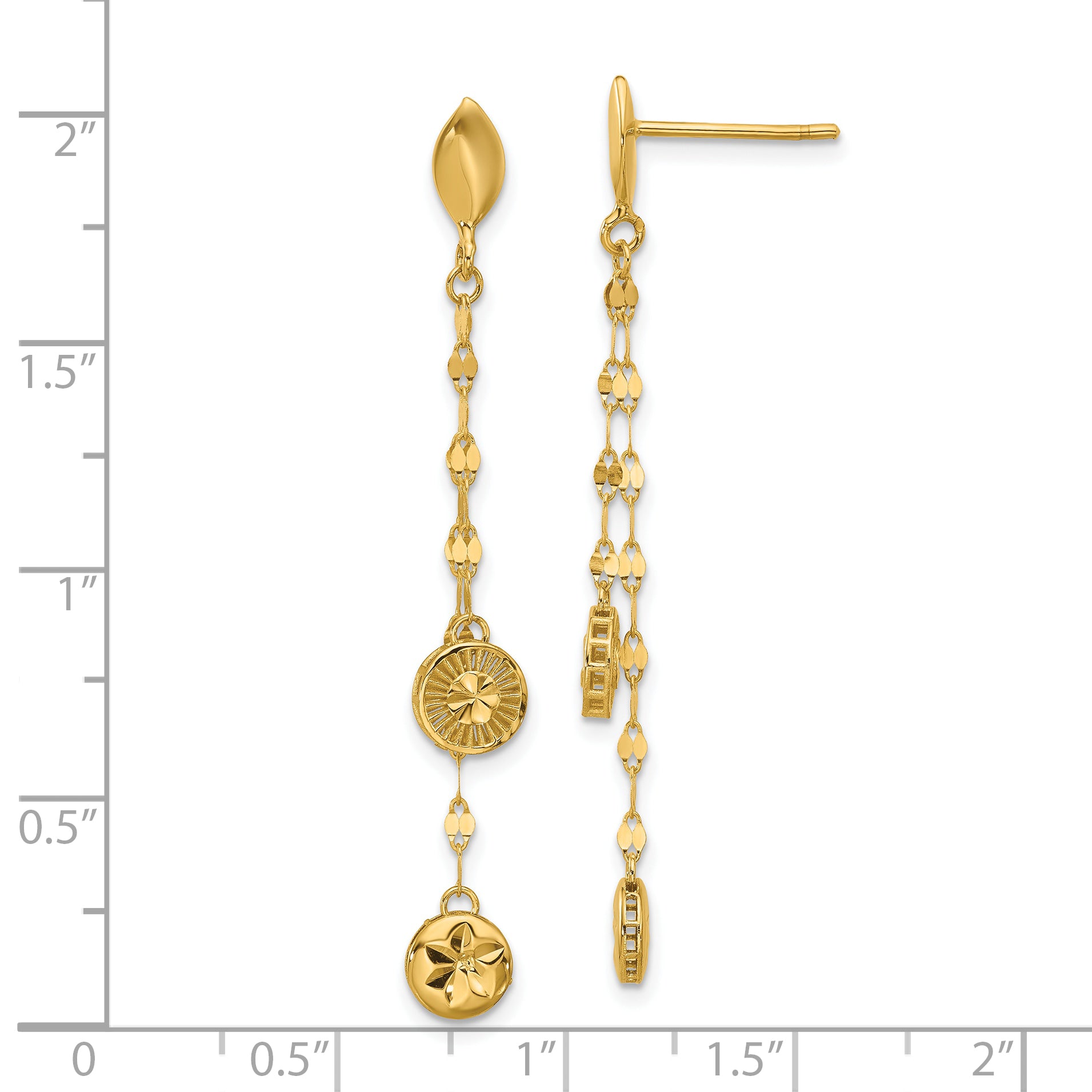 14K Polished and Diamond-cut Disc Dangle Post Earrings