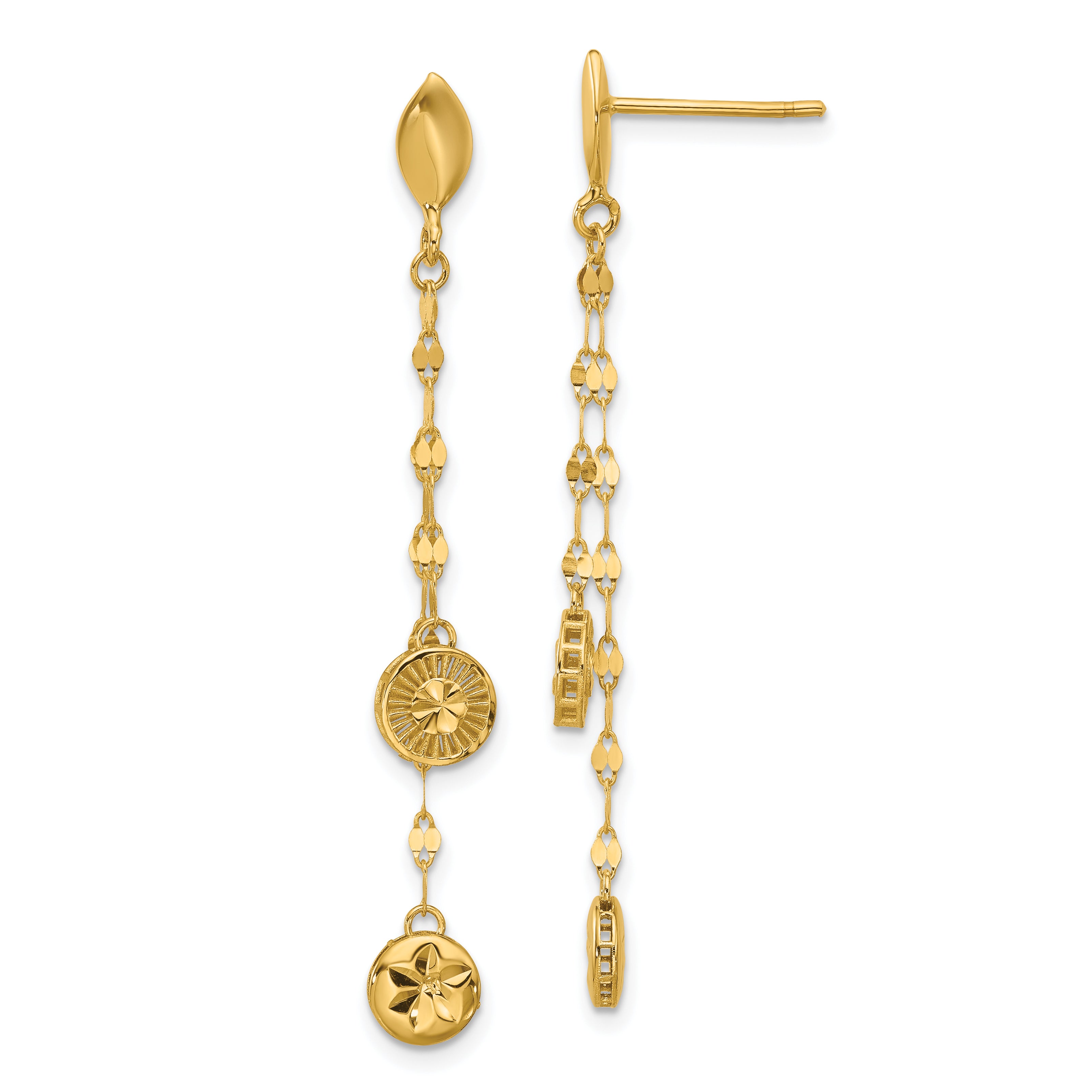 14K Polished and Diamond-cut Disc Dangle Post Earrings