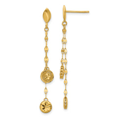 14K Polished and Diamond-cut Disc Dangle Post Earrings