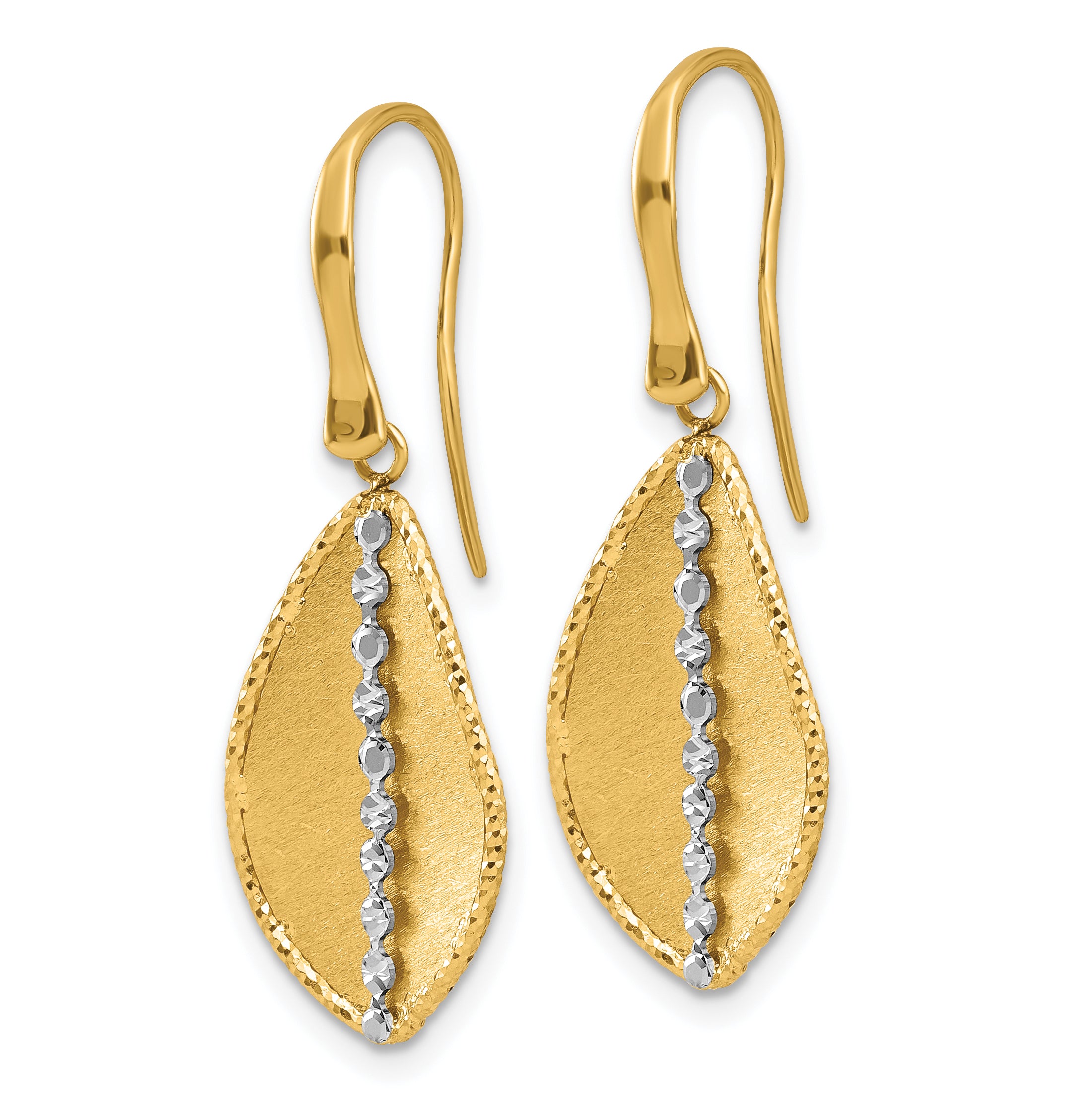 14K Two-tone Polished and Satin Teardrop Dangle Earrings