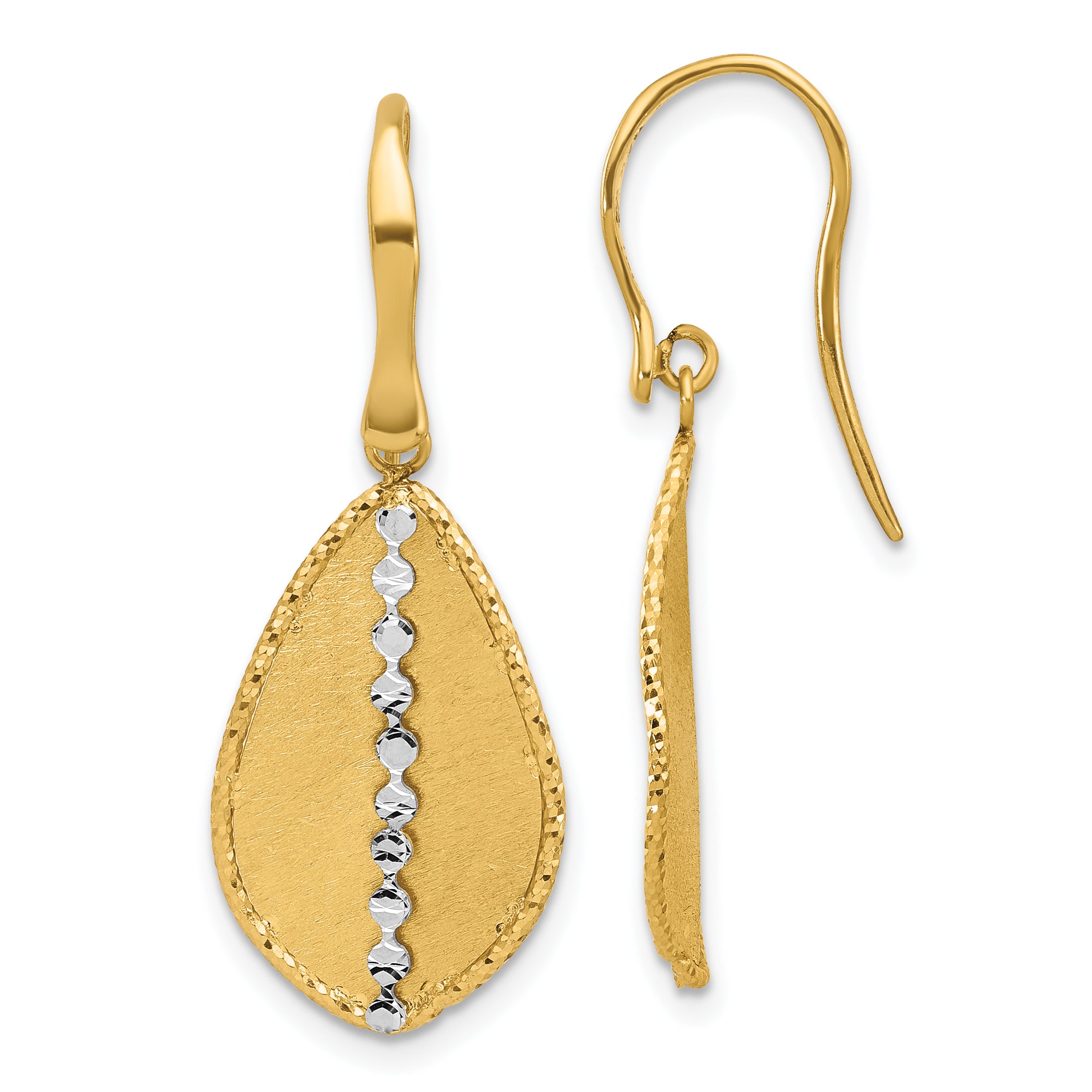 14K Two-tone Polished and Satin Teardrop Dangle Earrings