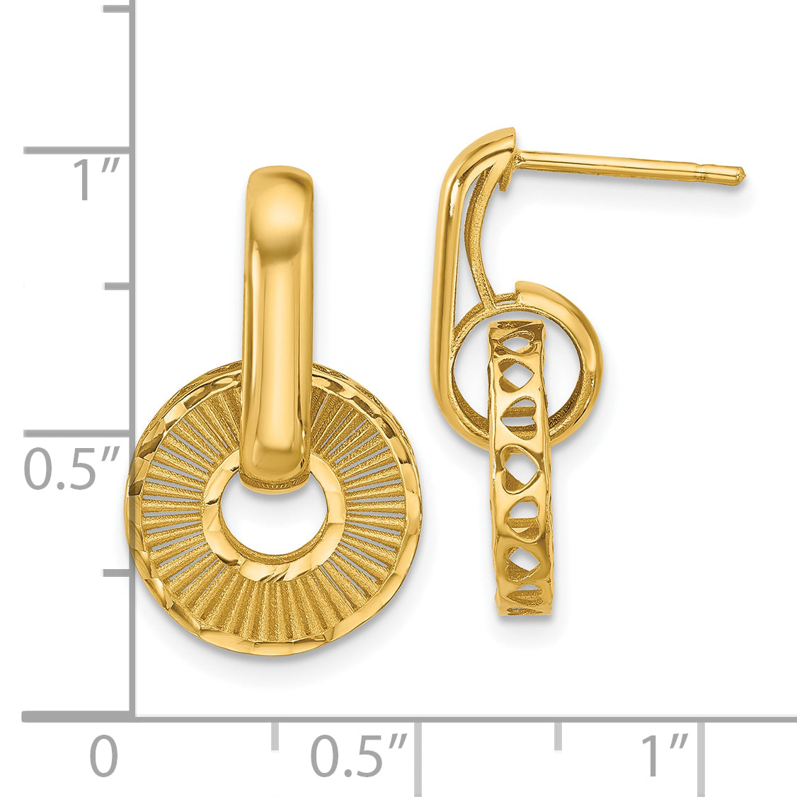 14K Polished and Diamond-cut Dangle Post Earrings