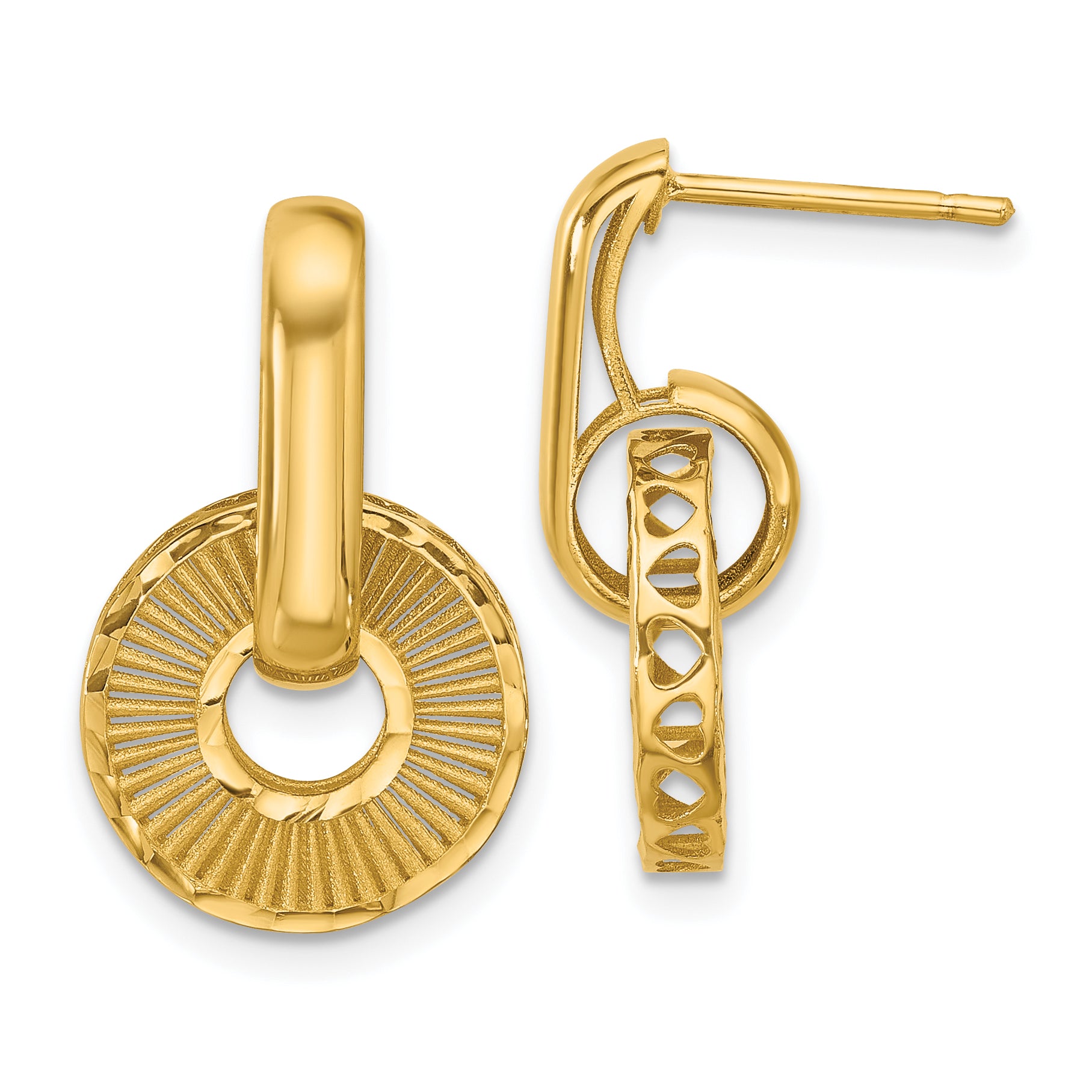 14K Polished and Diamond-cut Dangle Post Earrings Main image
