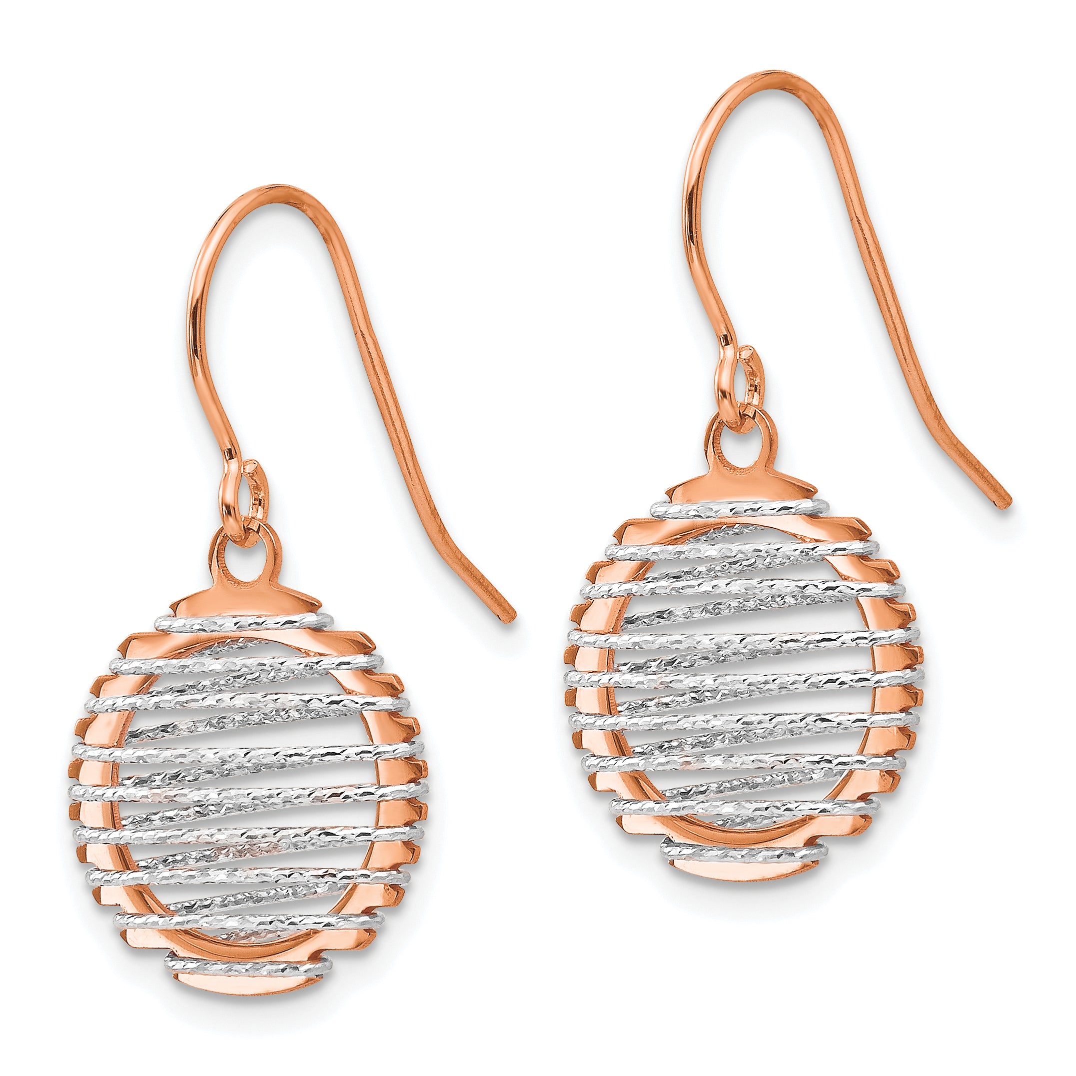 14K Two-tone White/Rose Polished Wire Wrapped Dangle Earrings