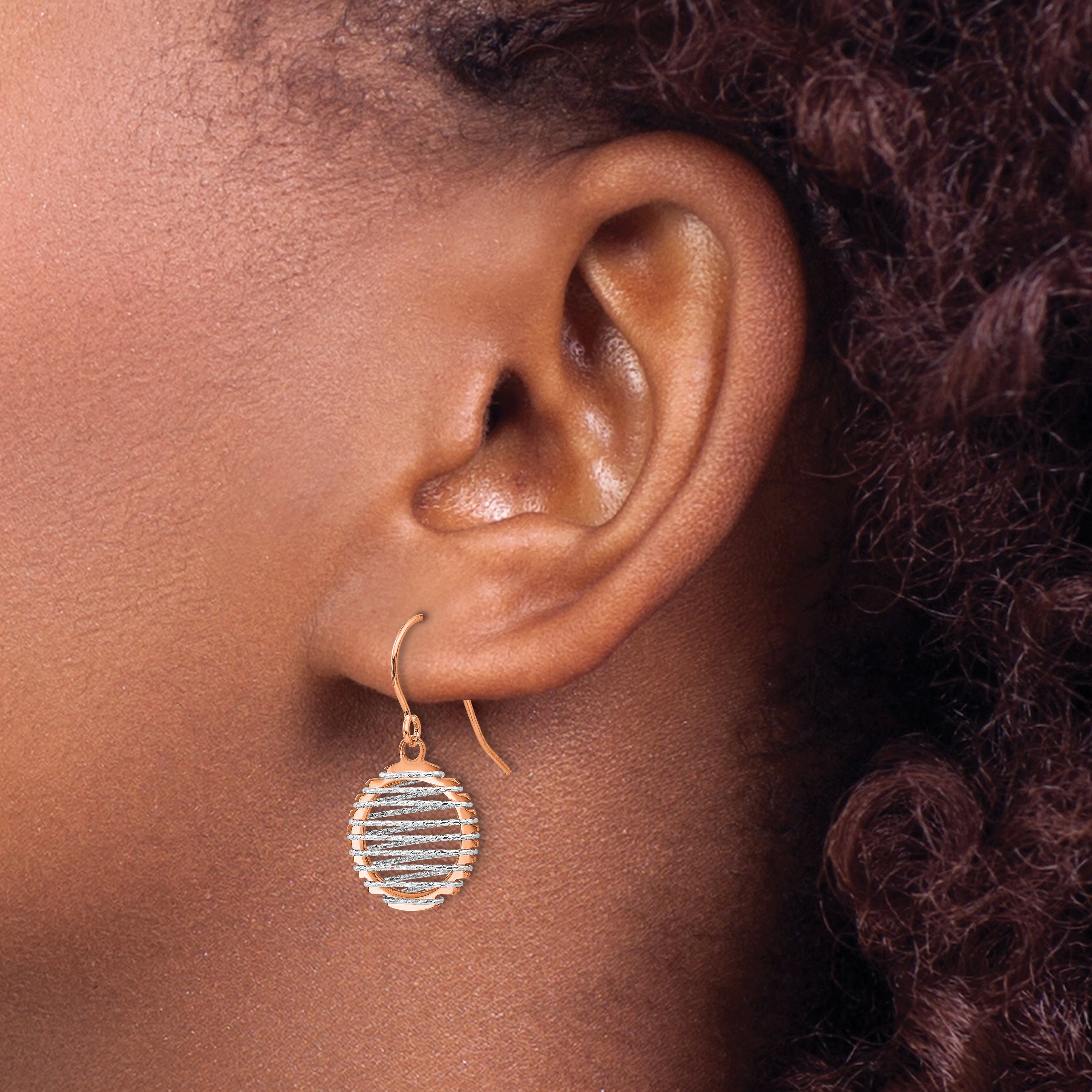 14K Two-tone White/Rose Polished Wire Wrapped Dangle Earrings