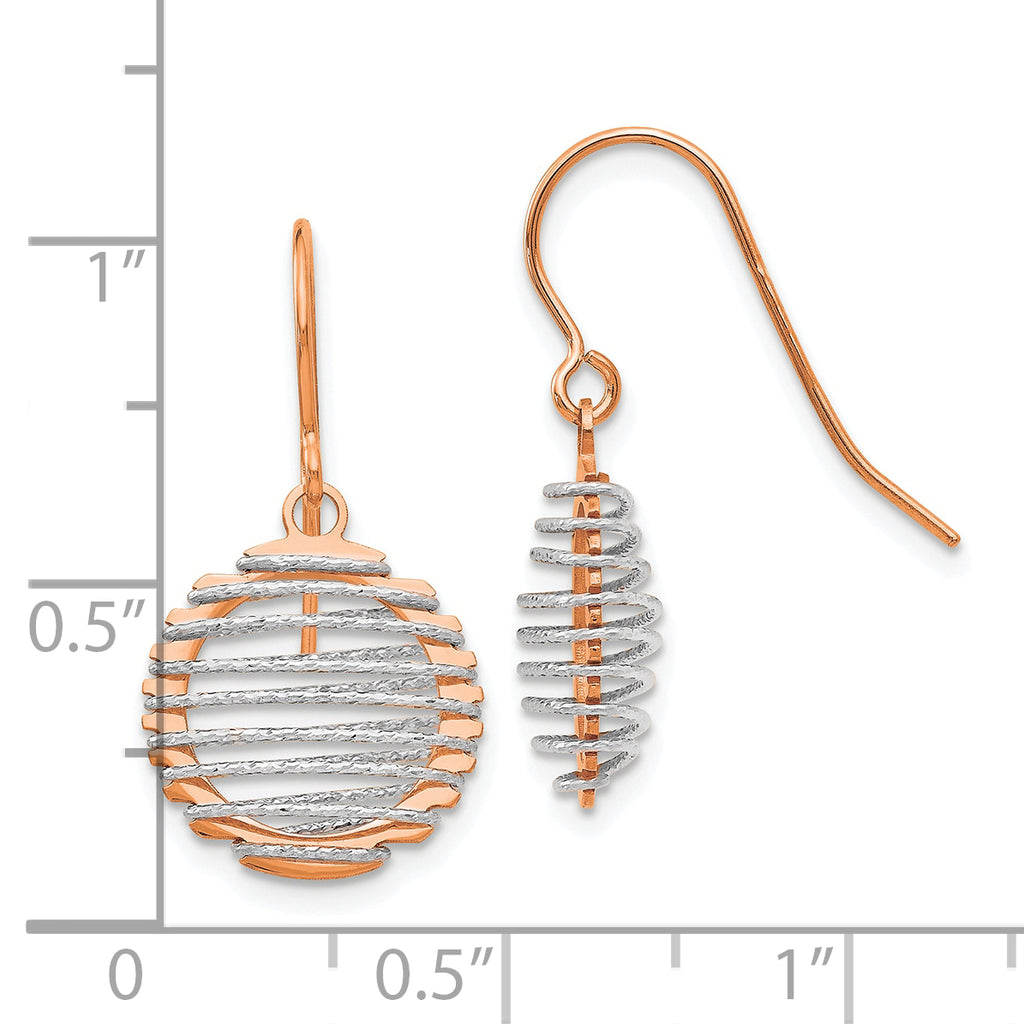 14K Two-tone White/Rose Polished Wire Wrapped Dangle Earrings