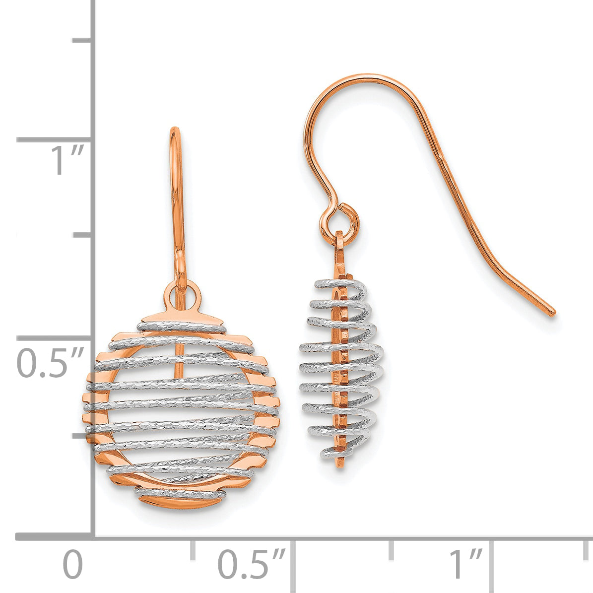 14K Two-tone White/Rose Polished Wire Wrapped Dangle Earrings