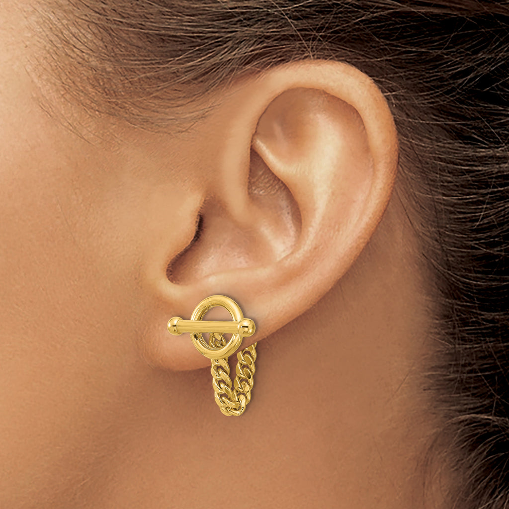 14K Polished Toggle Chain Post Earrings