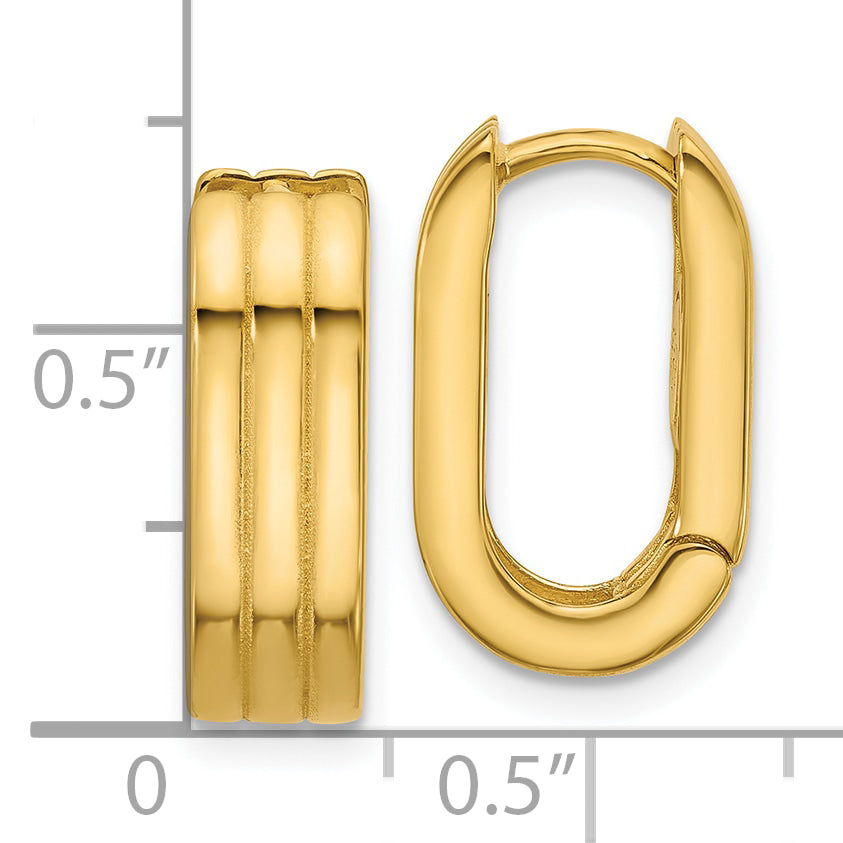 14K Polished / Grooved Hinged Huggie Hoop Earrings
