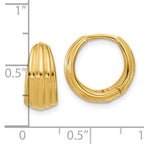 14K Polished/Grooved Round Huggie Hoop Earrings