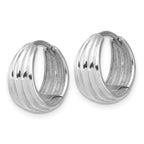 14K WG Polished/Grooved Round Huggie Hoop Earrings