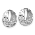 14K WG Polished/Grooved Round Huggie Hoop Earrings