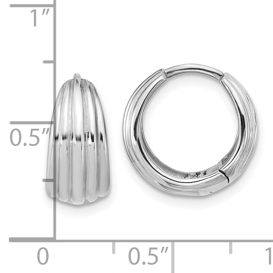14K WG Polished/Grooved Round Huggie Hoop Earrings