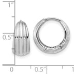 14K WG Polished/Grooved Round Huggie Hoop Earrings