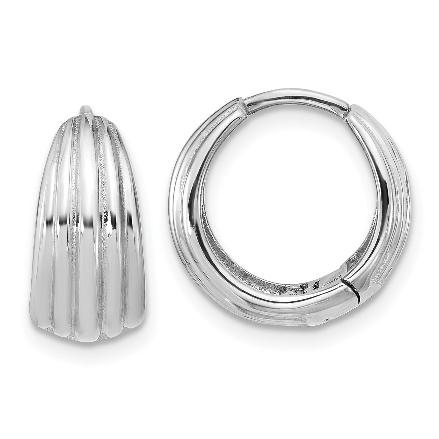 14K WG Polished/Grooved Round Huggie Hoop Earrings Main image
