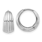 14K WG Polished/Grooved Round Huggie Hoop Earrings