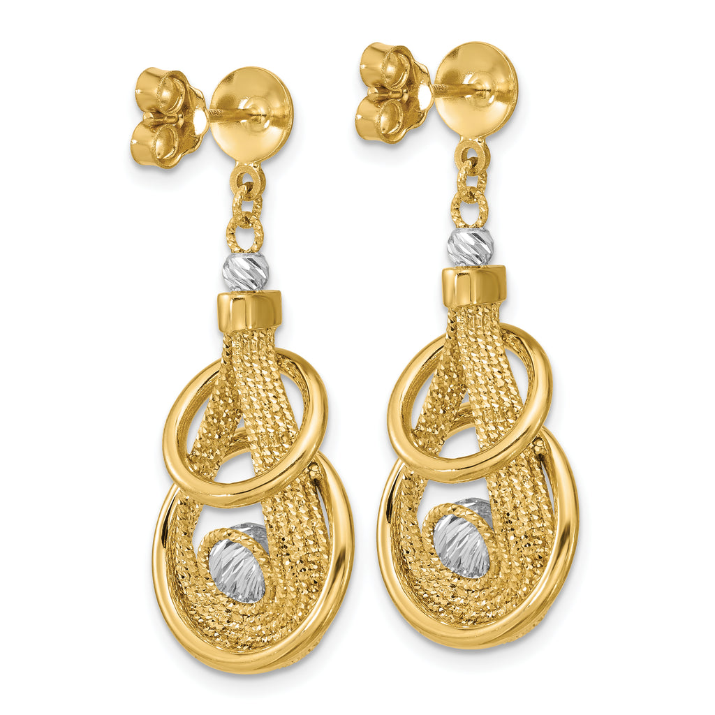 14K TT Polished/Dia-cut Fancy Teardrop Dangle Post Earrings
